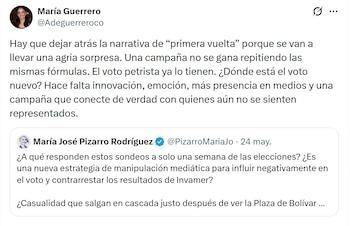 Adelina Guerrero, esposa de Armando Benedetti, criticó la estrategia de campaña de Iván Cepeda y su alcance electoral - crédito @Adeguerreroco/X