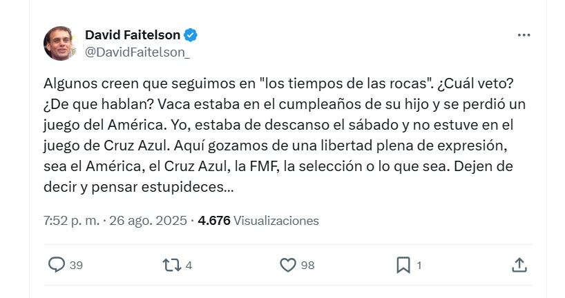 Faitelson desmiente veto de TUDN (X/ @DavidFaitelson_)