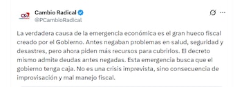 Cambio Radical asegura que la