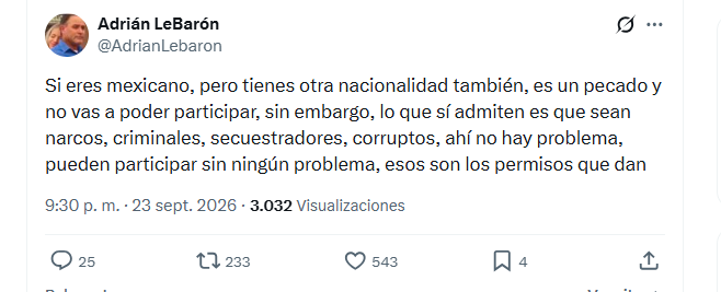 Adrián LeBarón se lanza contar reforma por doble nacionalidad: (Capturas de pantalla)