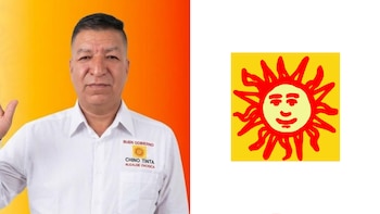 Retrato de un hombre con camisa blanca y el logotipo del Partido del Buen Gobierno junto al símbolo de un sol rojo sobre fondo amarillo