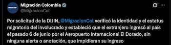 Migración Colombia - crédito @MigracionCol/X