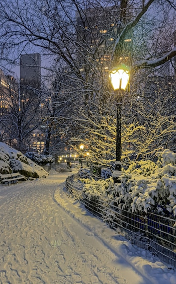 Un farol encendido ilumina un