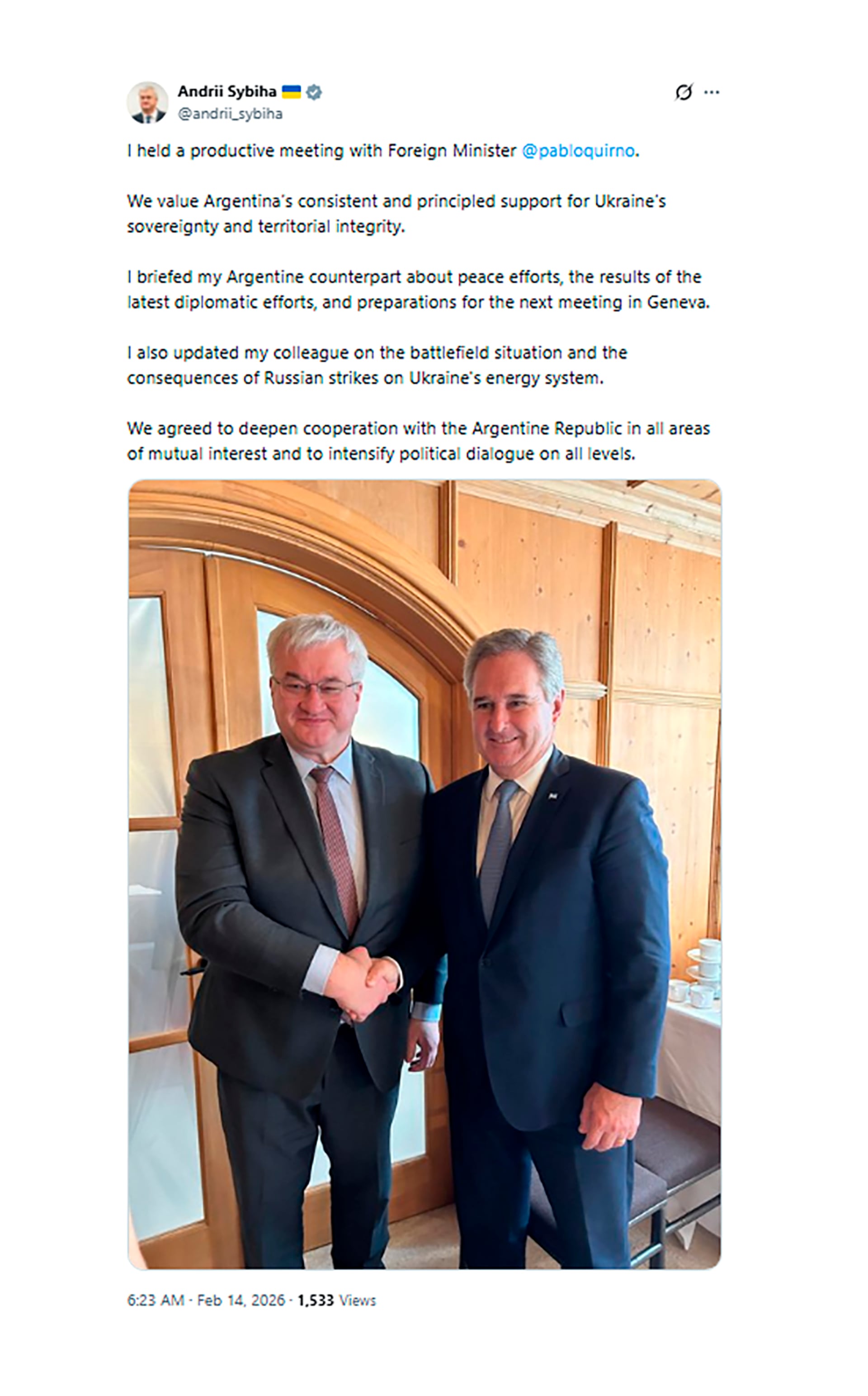 El tuit de Sybiha (@andrii_sybiha)