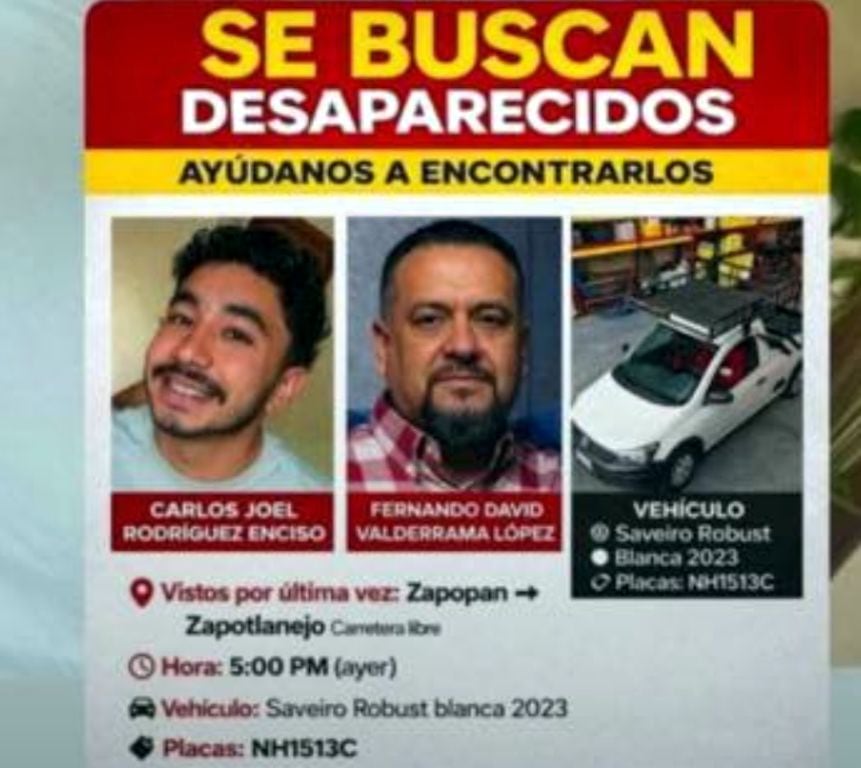 Desaparecieron Carlos Joel Rodríguez y Fernando David Valderrama en Jalisco. (Redes sociales)