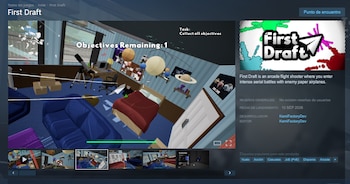 Interfaz de la plataforma Steam que contiene datos e imágenes del videojuego First Draft