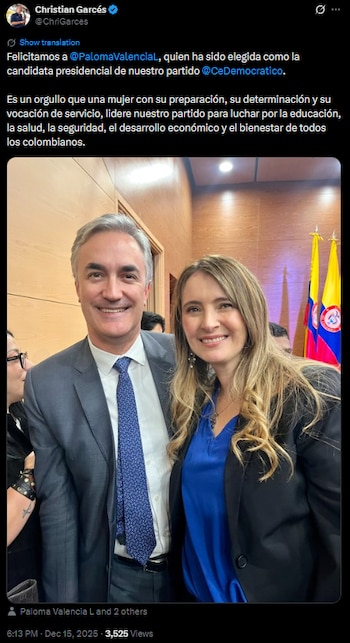 Christian Garcés elogió a Paloma