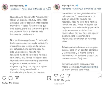 Post en Instagram de Alejandro