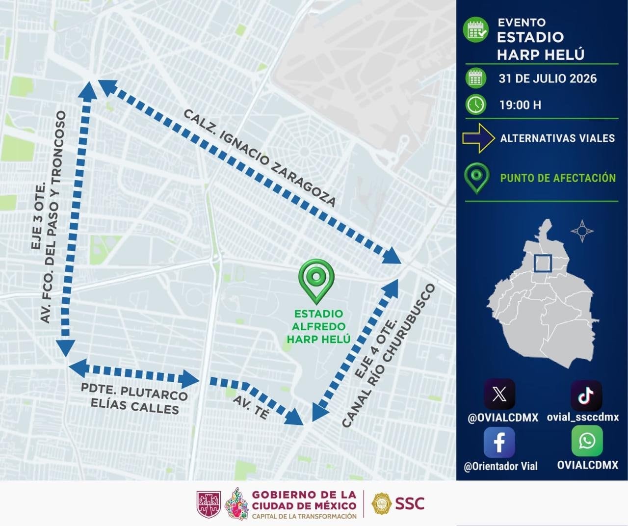 Un evento deportivo en el Estadio Alfredo Harp Helú podría causar problemas viales en las inmediaciones.
Crédito: X/ @OVIALCDMX