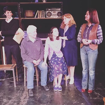 Patricia Gilmoure en el último ensayo de la obra El lugar perdido, donde actuó en 2018 junto a Nora Kaleka, Héctor da Rosa, Greta Guthauser y Miguel Young