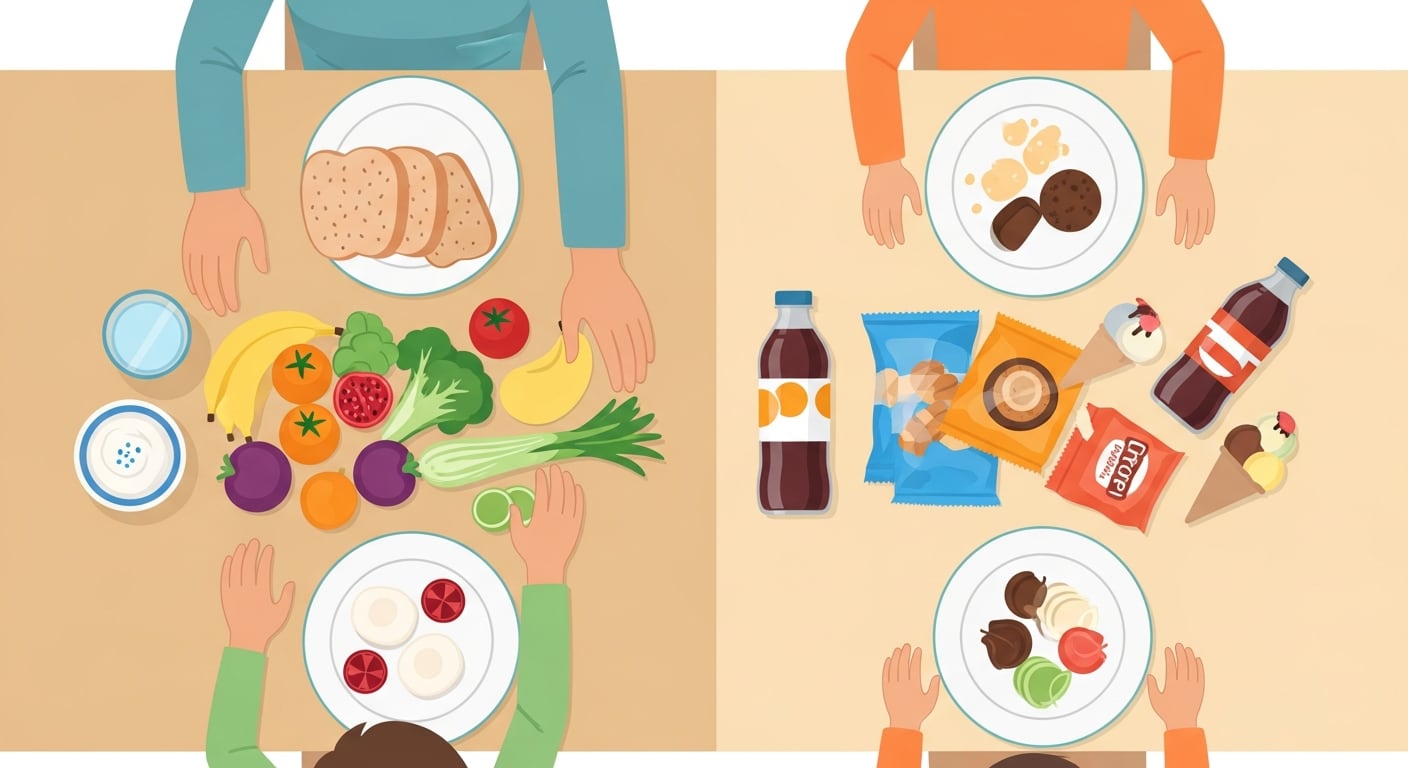 La rutina alimentaria, representada en una mesa hogareña con platos sencillos, contribuye a que los niños mantengan hábitos saludables en vacaciones - (Imagen Ilustrativa Infobae)