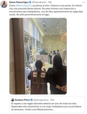 Viceministro del Trabajo, Edwin Palma, sobre sellamiento del almacén de Jon Sonen en Cartagena