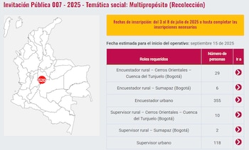 Se ofrecen contratos de hasta 3 meses y 15 días, con honorarios de $1.976.000 a $2.352.000 según el cargo - crédito Dane