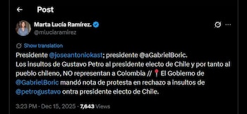 Marta Lucía Ramírez dijo que