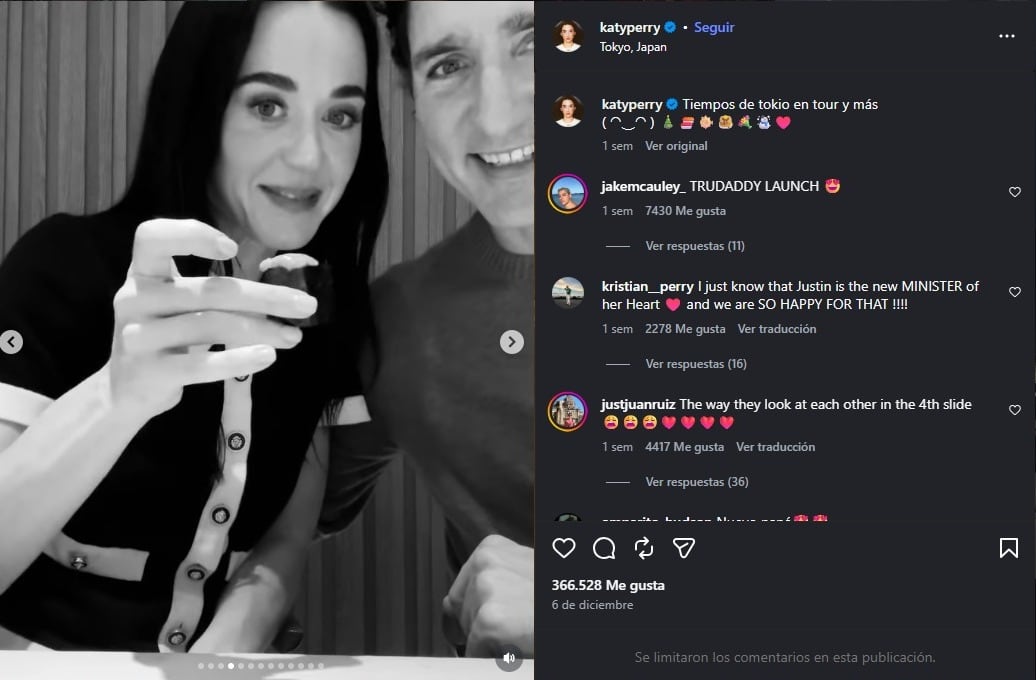 Katy Perry y Justin Trudeau han aceptado la atención mediática por su relación. (Instagram)