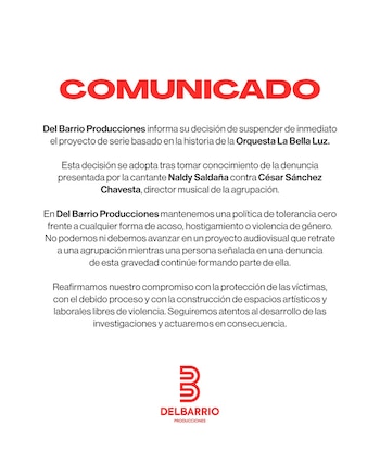 Del Barrio Producciones suspende el proyecto de serie basado en la historia de la orquesta La Bella Luz.