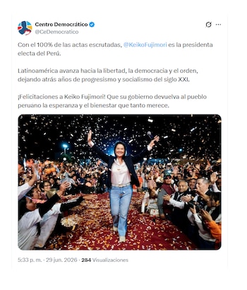 Centro Democrático sobre la victoria de Keiko Fujimori