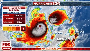 En la imagen satelital se observa su ojo bien definido y la amenaza que representa para las áreas cercanas a Mérida y Cancún, mientras se mantiene como una tormenta de categoría 5. Las alertas se mantienen activas en la región debido a su inminente impacto.(Captura FoxWeather)