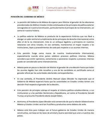 Comunicado Embajada México EEUU Biden