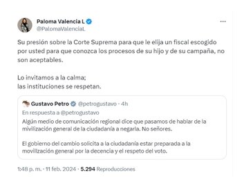 Paloma Valencia y sus comentarios en contra de Gustavo Petro