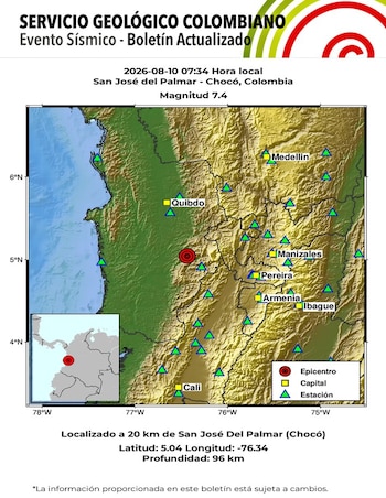Fuerte movimiento telúrico en Colombia este lunes 10 de agosto - crédito SGC