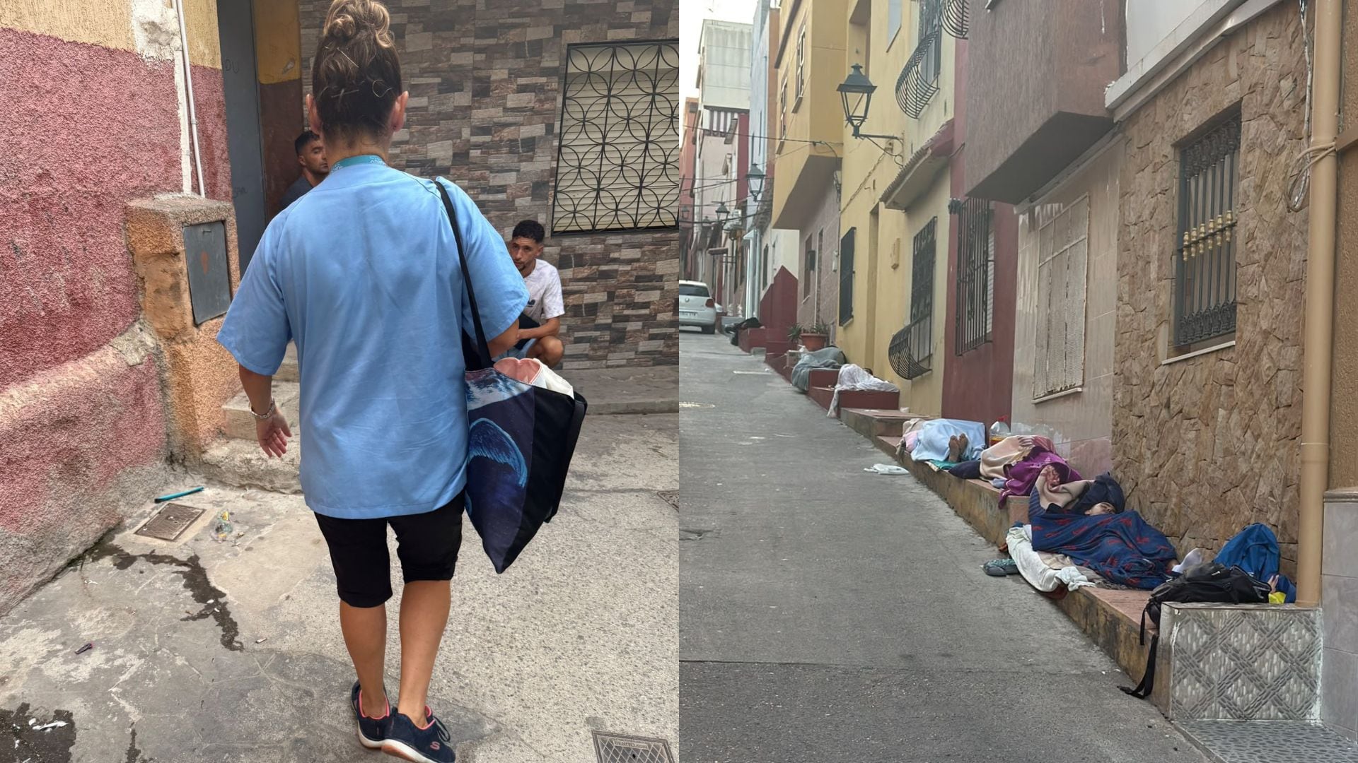 Las enfermeras se encuentran a varios grupos de migrantes acostados en las calles cuando hacen sus rondas de asistencia domicilaria. (CSIF)