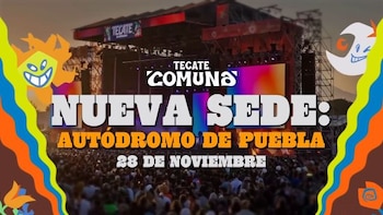 Cartel promocional con el texto Nueva Sede: Autódromo de Puebla, 28 de noviembre sobre la imagen de un escenario con multitud