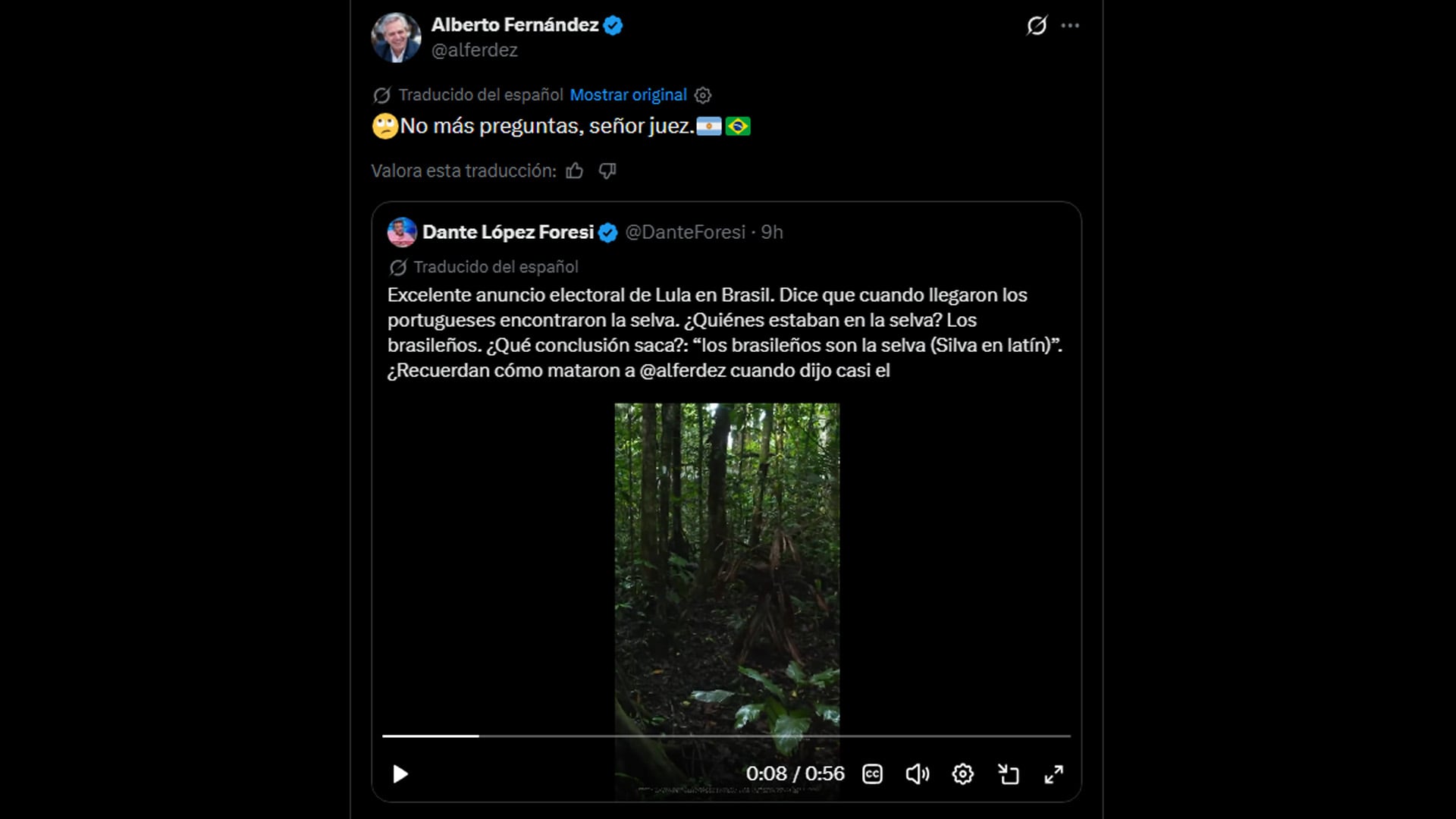 Alberto Fernández comparte en redes sociales una publicación que analiza un anuncio electoral del candidato brasileño Luiz Inácio Lula da Silva.