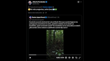 Captura de pantalla de una publicación en la red social X de Alberto Fernández que cita un mensaje con un video de una selva