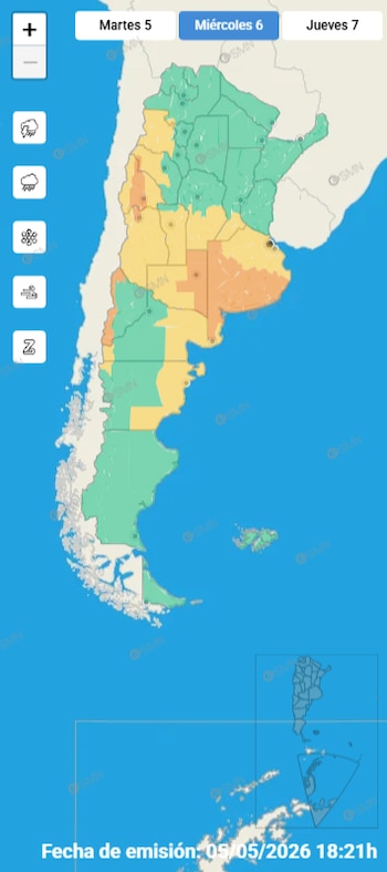 Las alertas del SMN durante el miércoles
