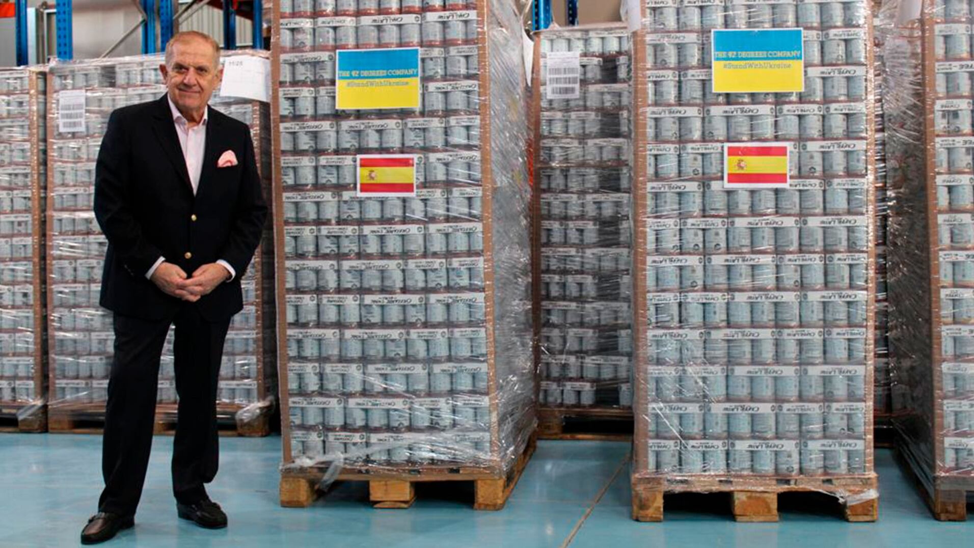 Parte de los enlatados autocalentables de la fábrica del empresario que partieron desde España para los refugiados ucranianos