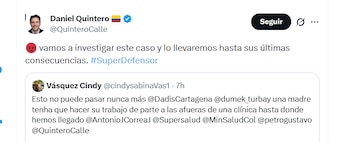 El superintendente Daniel Quintero anunció una investigación por el caso de la mujer que dio a luz en una calle de Cartagena - crédito @QuinteroCalle/X