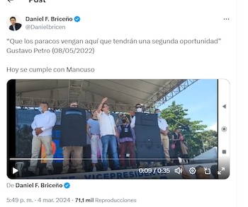 Daniel Briceño recuerda palabras del presidente sobre paramilitares - crédito @DanielBricen