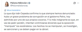 Paloma Valencia afirmó que los hechos no han sido manipulados para ser informados - crédito @PalomaValenciaL/X