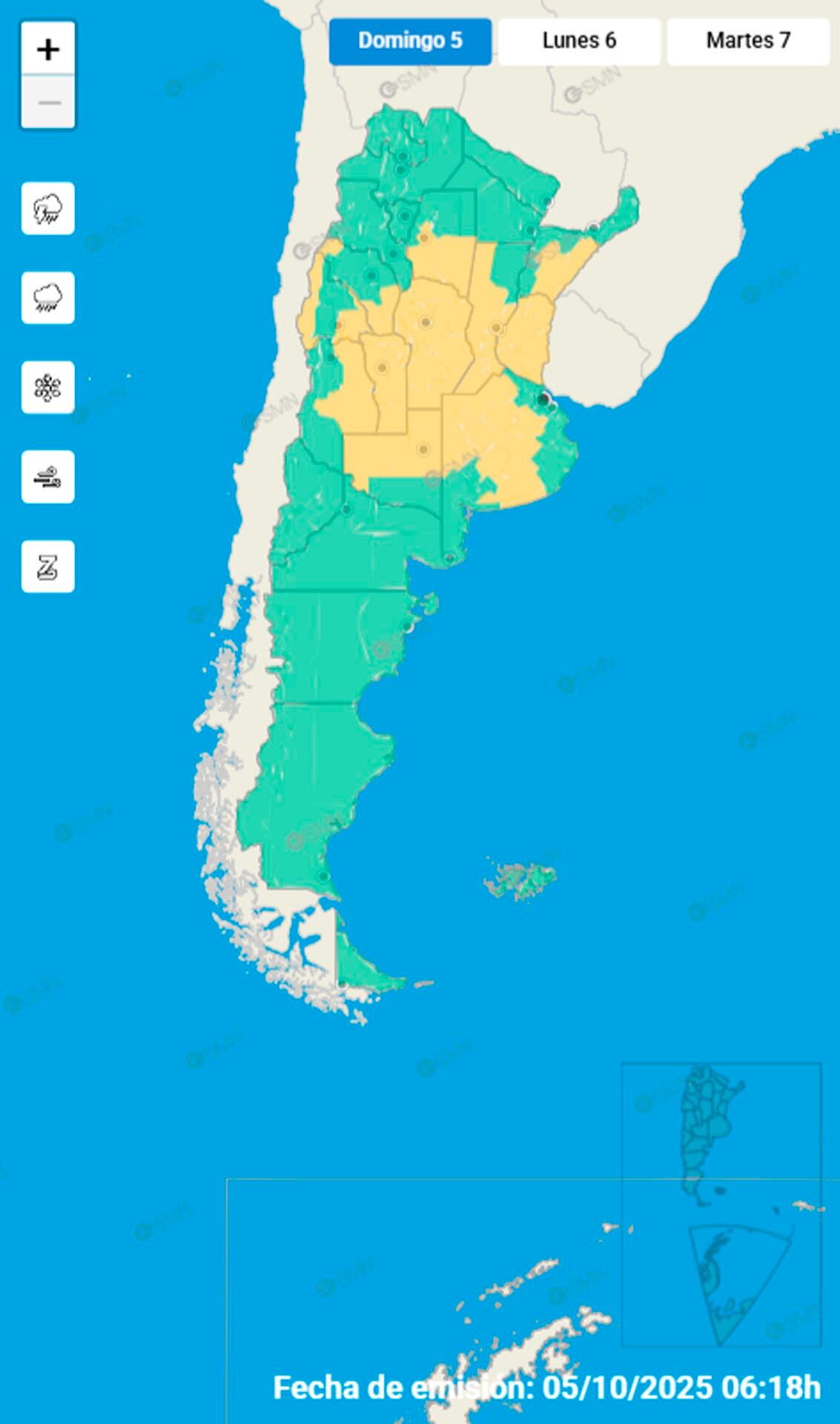 Las alertas para hoy incluyen tormentas y vientos.