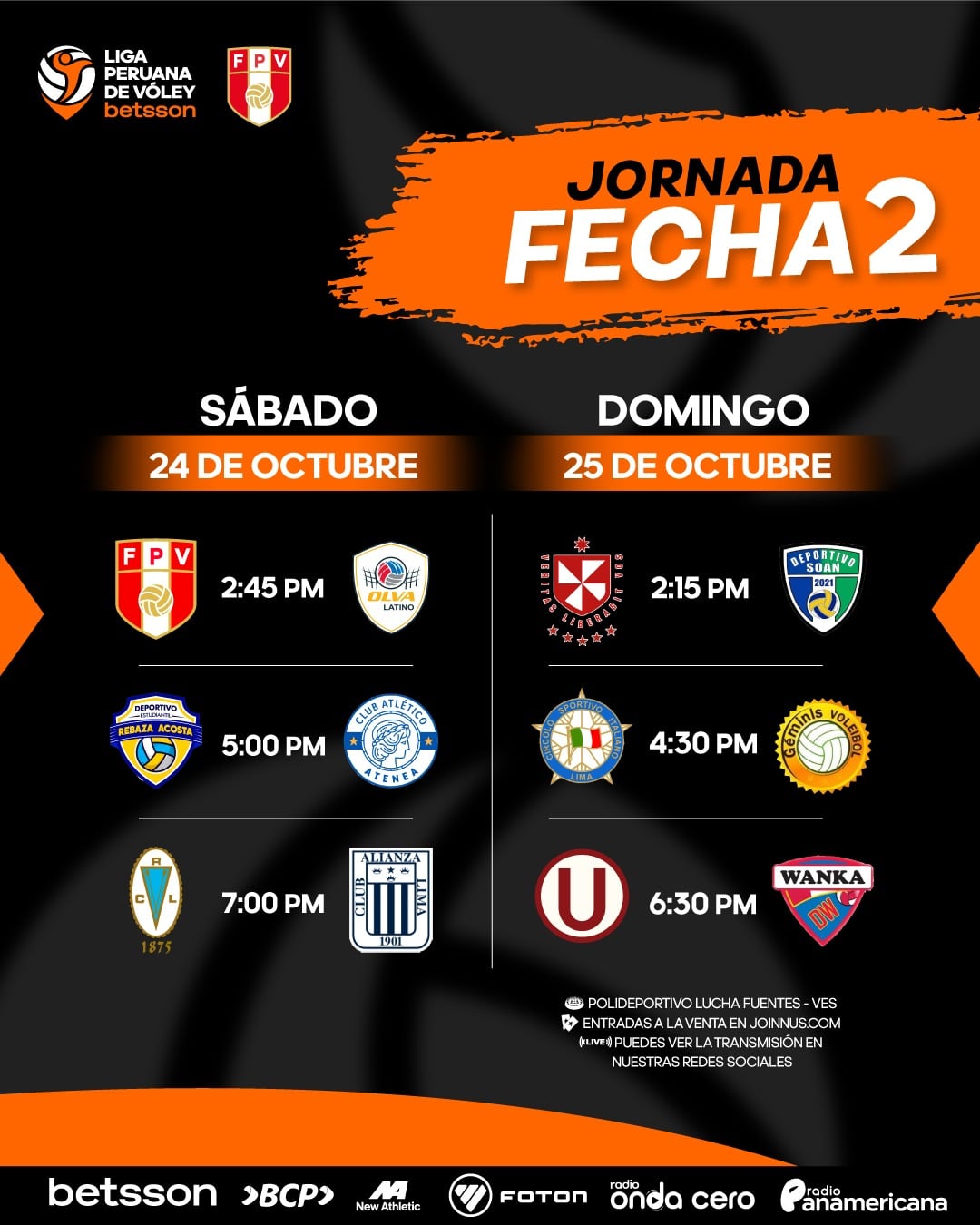Así se jugará la fecha 2 por la Liga Peruana de vóley 2026/2027
