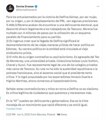 Denise Dresser, elecciones 2023, edomex, delfina gómez