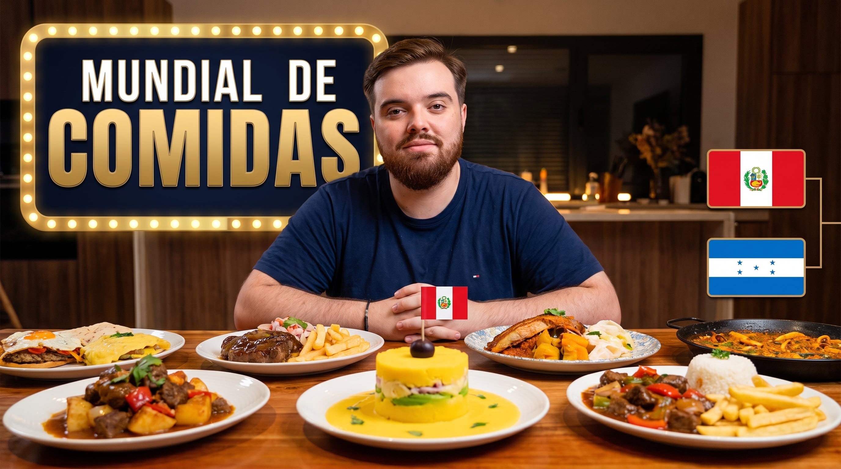 El creador de contenido Ibai Llanos encabeza el evento Mundial de Comidas ante una selección de platos típicos durante el enfrentamiento gastronómico entre Perú y Honduras. (Imagen Ilustrativa Infobae)