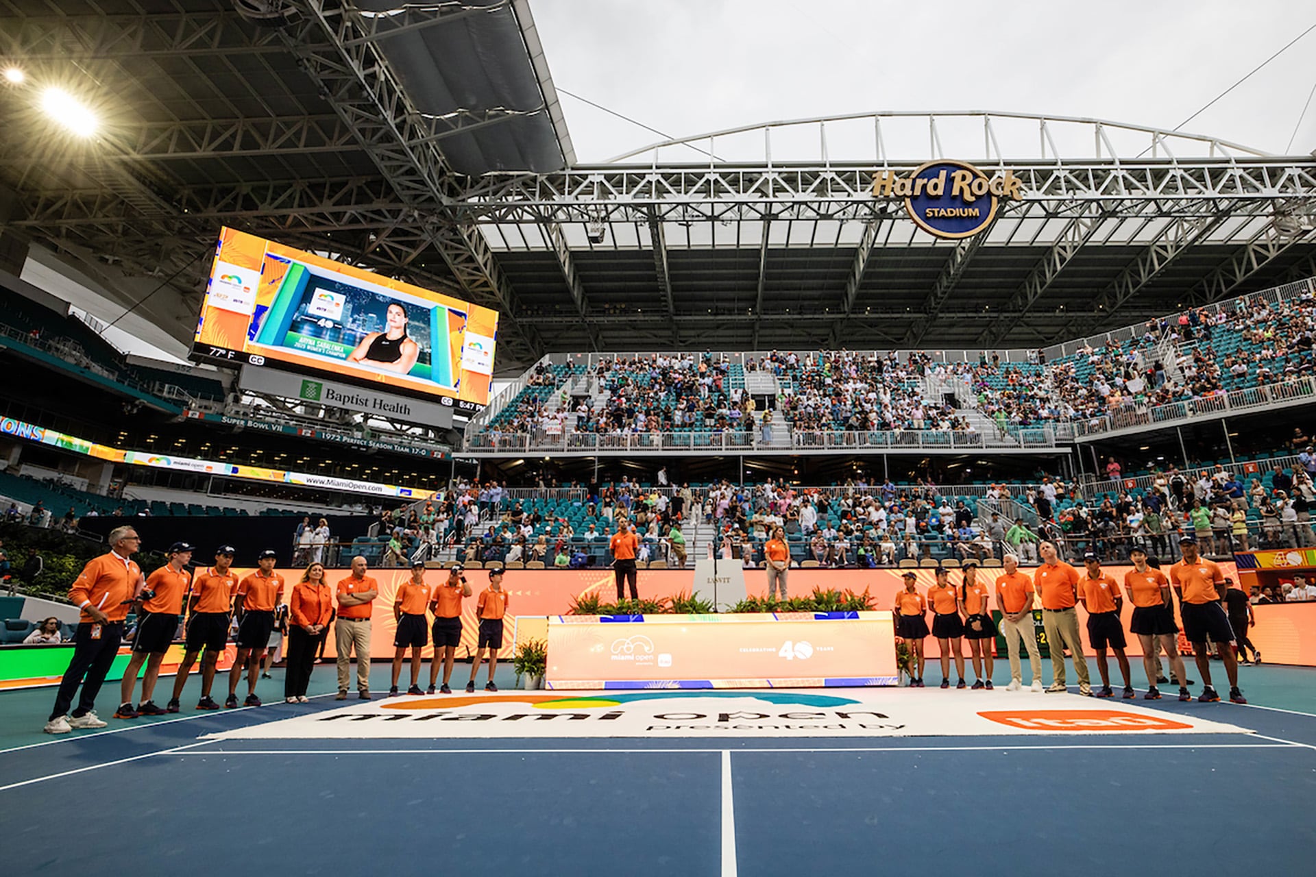 El Hard Rock Stadium durante la premiación a Aryna Sabalenka, campeona de la edición anterior (Fuente: Miami Open)