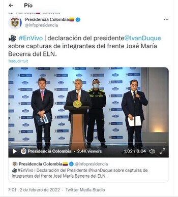 Comunicado oficial de Iván Duque Foto: Twitter @infopresidencia