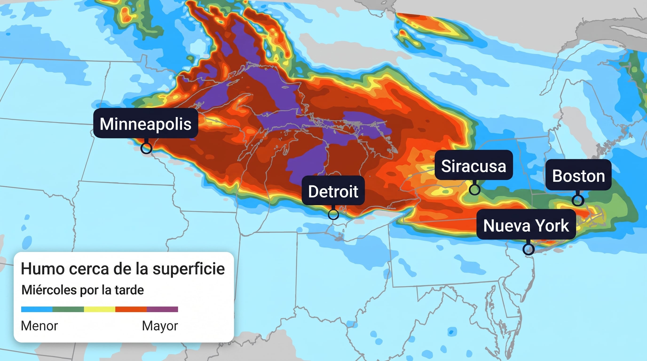 La EPA y el Servicio Meteorológico Nacional confirmaron alertas activas en Michigan, Minnesota, Wisconsin y Nueva York por el avance del humo canadiense. (Imagen Ilustrativa Infobae)