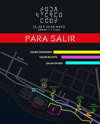 Vías de accesos para el concierto de Soda Stereo la Costa Verde.