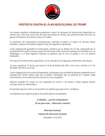 El paro armado del ELN