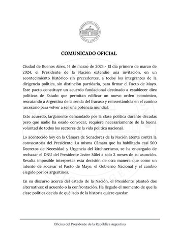 El comunicado de la Oficina