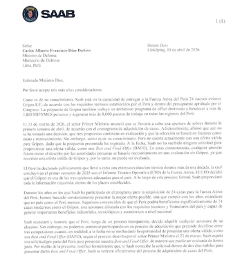 Saab advierte retiro del proceso de cazas si Perú no solicita su oferta final. (Foto: SAAB)