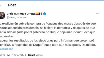 Cielo Rusinque dice que las revelaciones sobre Pegasus deja más dudas que respuestas - crédito @cielo_rusinque