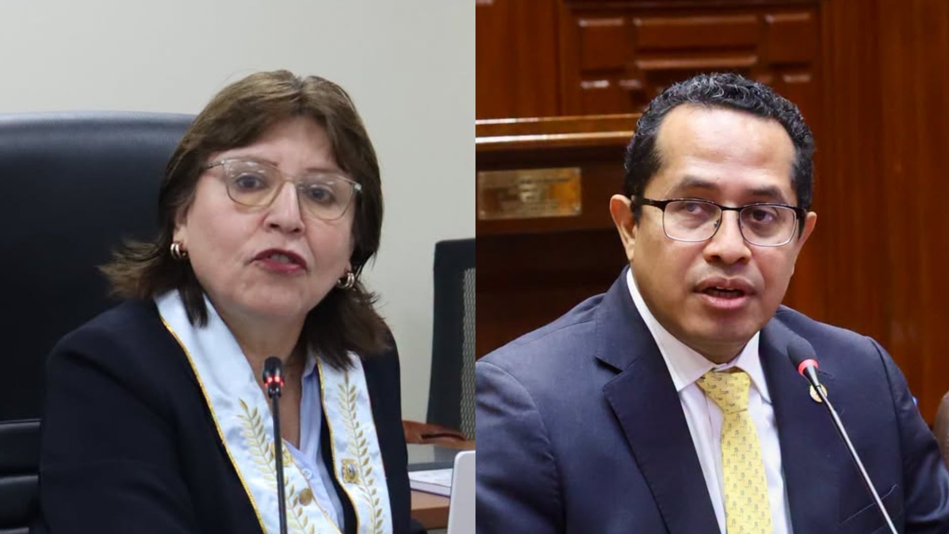 Retratos de la exfiscal de la Nación Delia Espinoza y el presidente del JNE, Roberto Burneo.