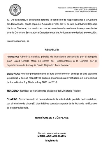 La demanda fue admitida por