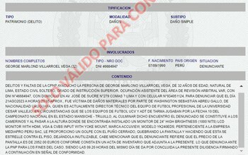 Parte policial contra Sebastián Abreu. (PNP)