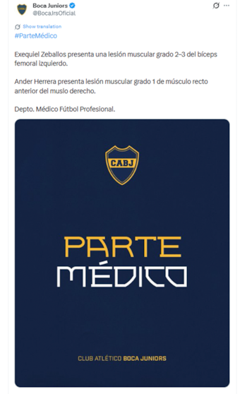 El parte médico del Xeneize